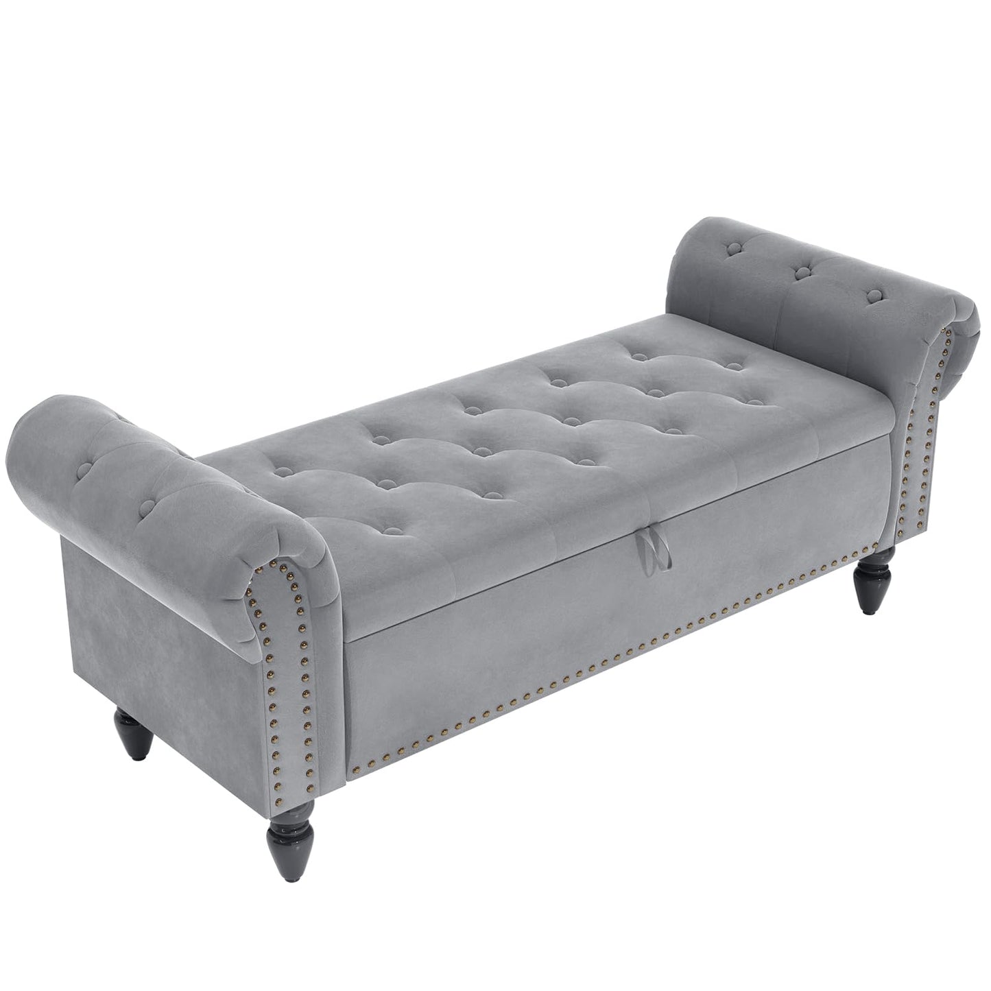 Clevich 133cm Velvet Storage Ottoman Bench, 168KG Load Capacity, Light Grey