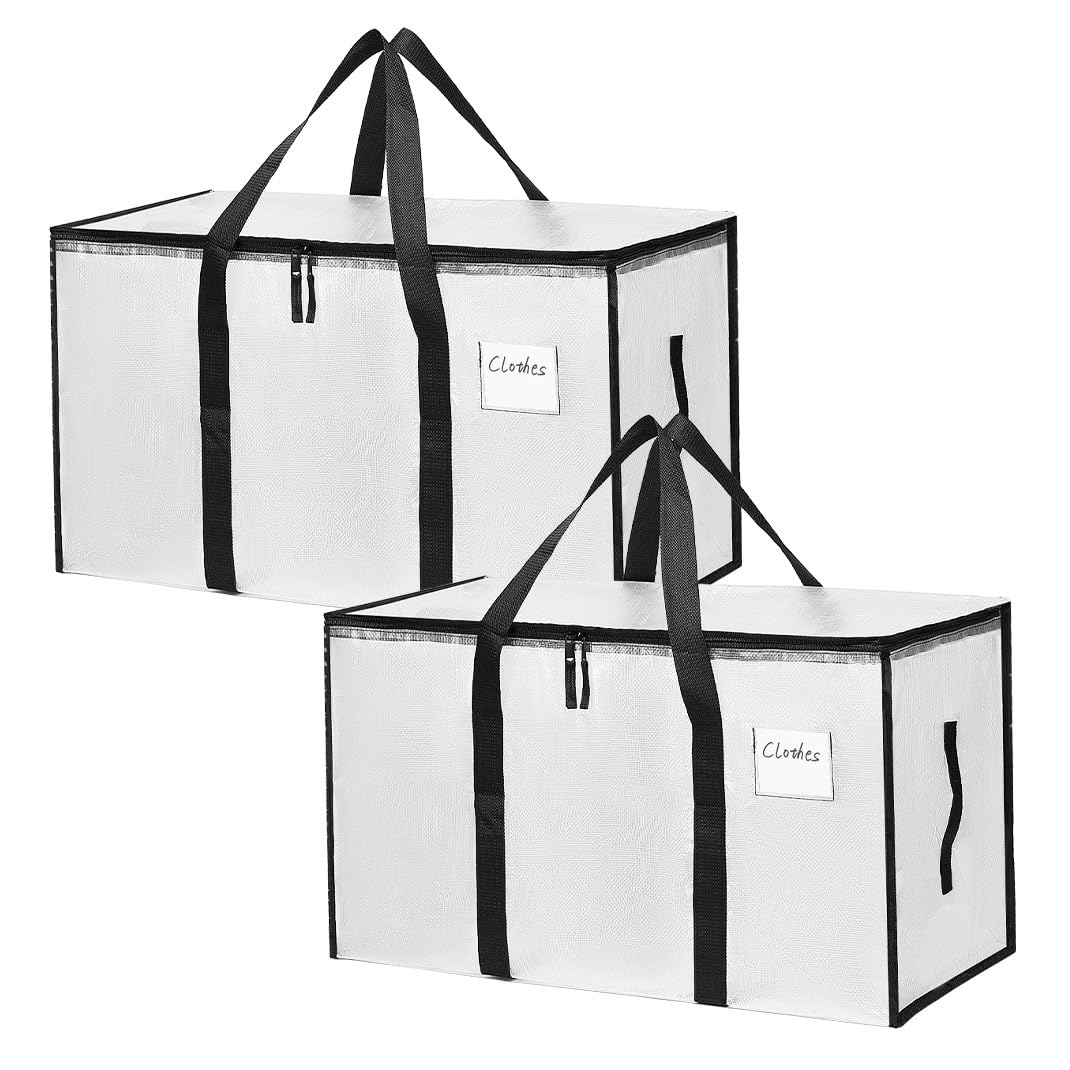 Mesiria Large Storage Bags, Heavy Duty Waterproof Clothes Storage Bag Box Moving Bag Moving Totes Moving Boxes (2, Transparent)