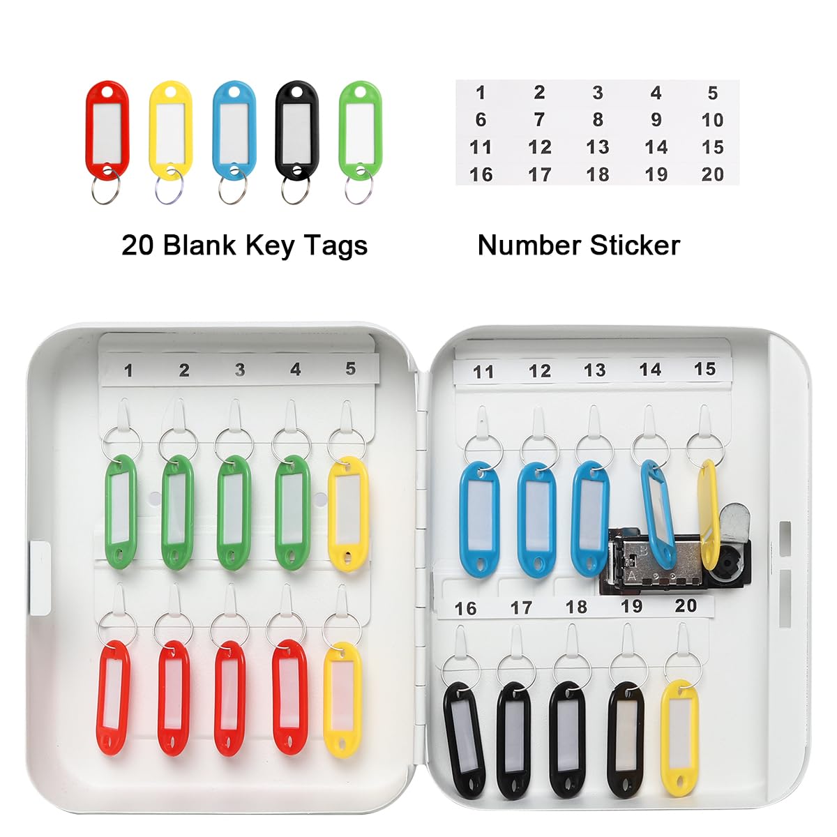Parrency Combination Lock Key Box with 20 Hooks, Large Wall Mount Combination Lock Cabinet, 7 4/5" x 6 3/10" x 3" (Key Tags Included)