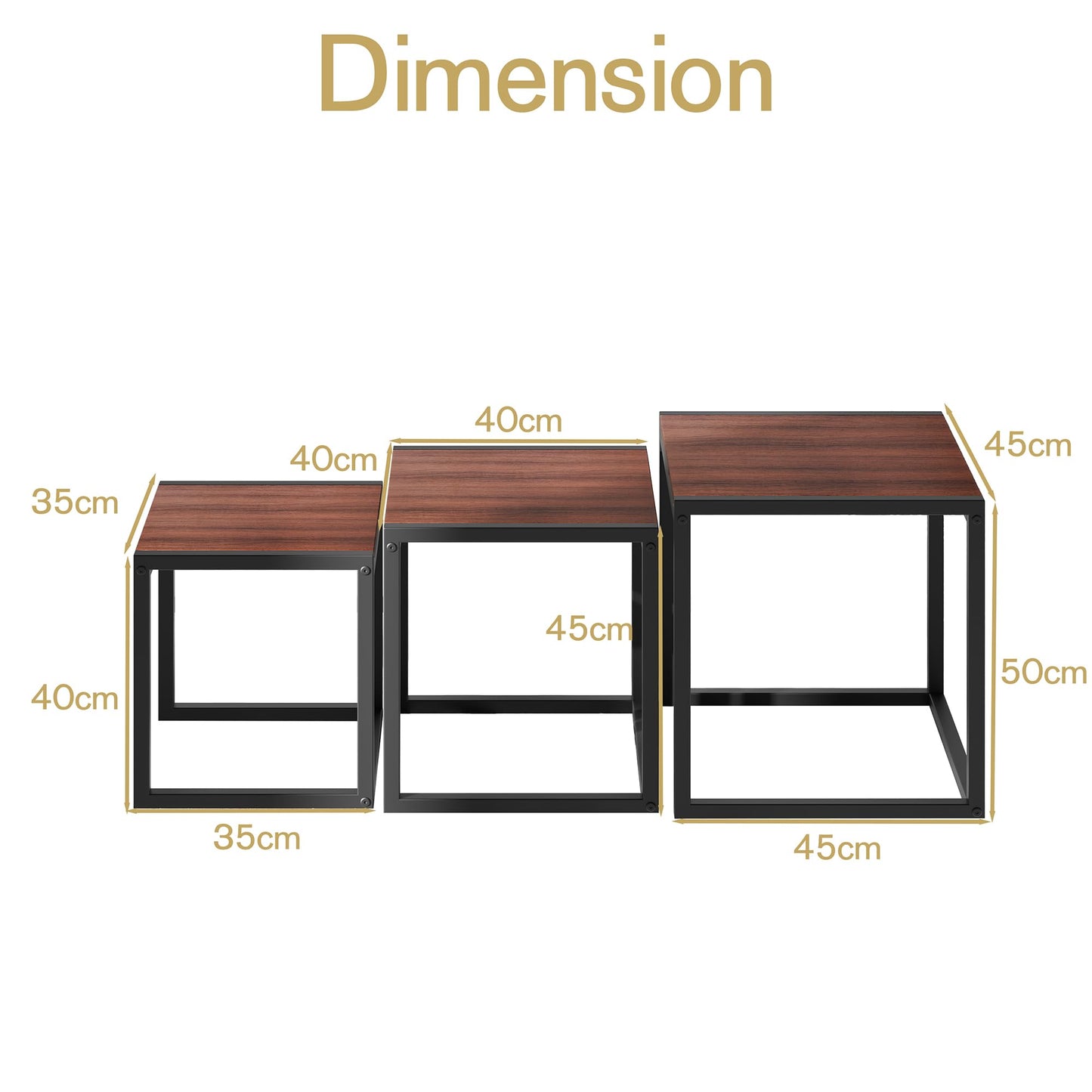 DUMEE Nesting Coffee Tables Set of 3,Sofa End Tables,Nest of Tables Walnut