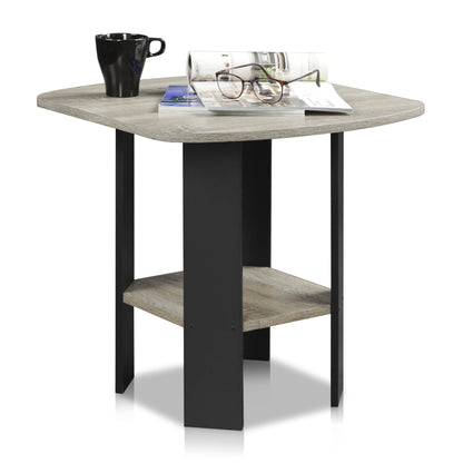 Furinno MODERN Grey Side Table, Round Corner End Table with 1-Tier Storage Shelf, Night Stand, Bedside Table, for Living Room, Bedroom, Grey Oak