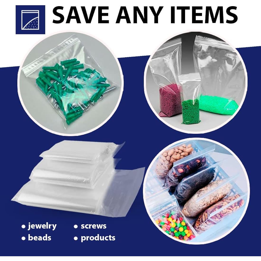 100 Grip Seal Bags 8" x 11" | Reusable Strong Zip Lock | Clear Resealable Plastic Bags | Polythene Packaging for Food Storage, Jewellery - by Sabco (8" x 11")