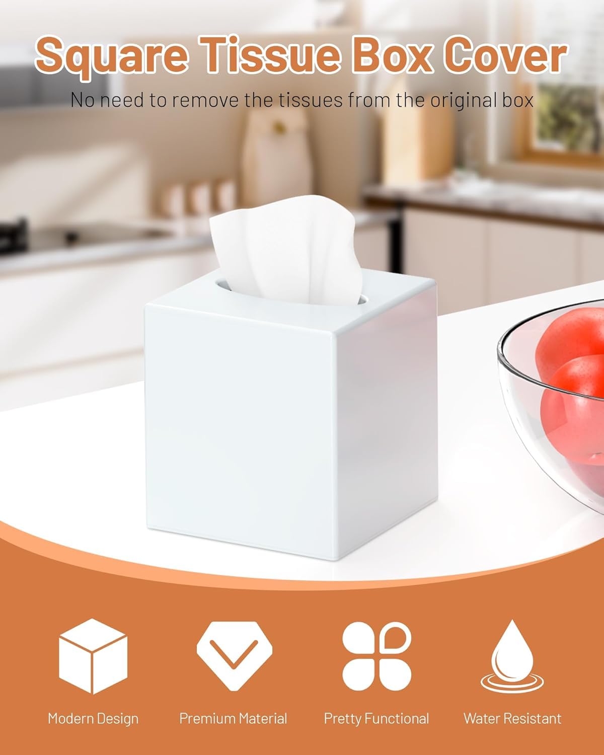 Tissue Box Cover - Modern Square Facial Tissue Holder, Sleek Acrylic Design