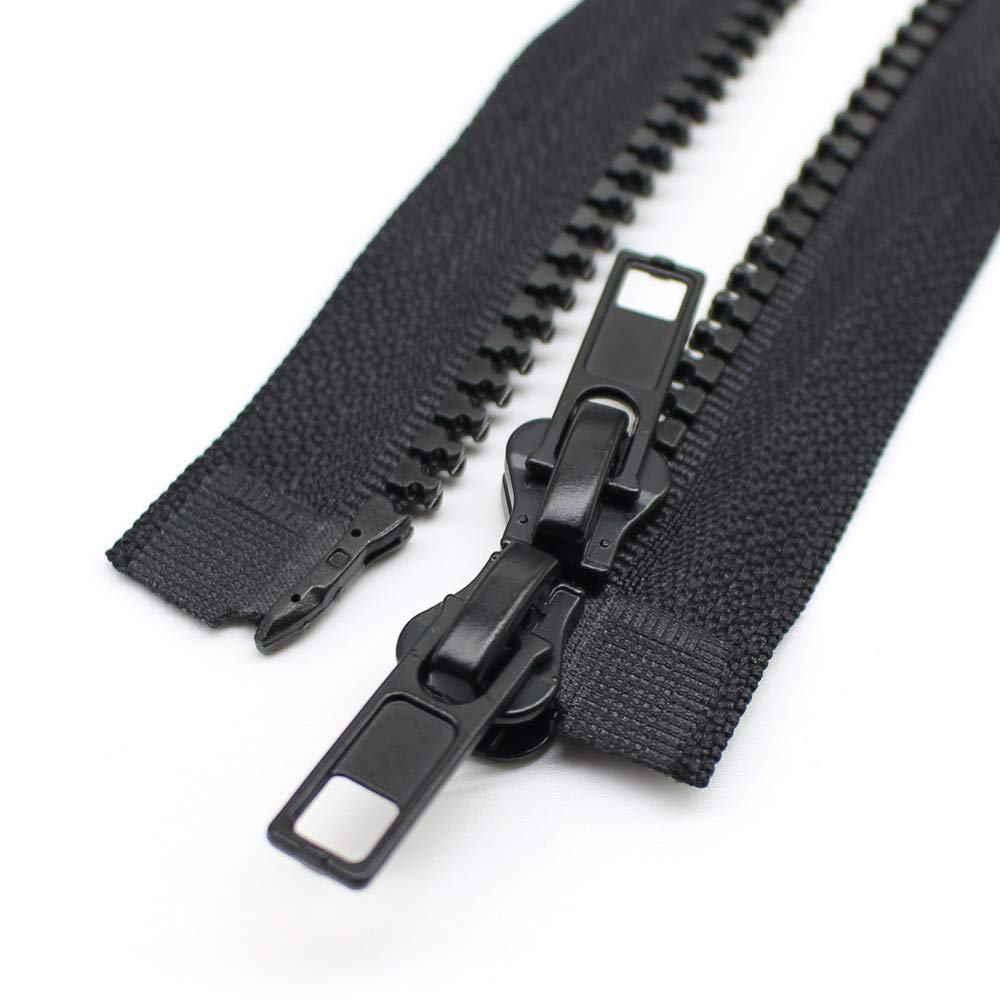 YaHoGa Pack of 2 90 cm #5 Zip Plastic 2 Way Separable Black 5 mm Zip for Coat Jackets (2 Way)