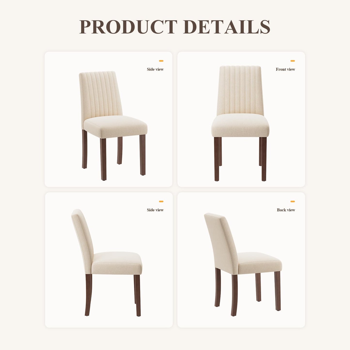 COLAMY Dining Chairs Set of 2 with Thick Seat Cushion, Fabric Chairs for Dining Room with Wood Legs and Ergonomic High Back