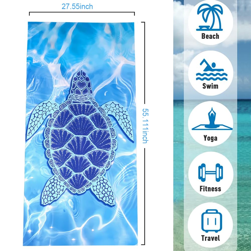 HAJXXMM Microfibre Beach Towel for Adults, Turtle Beach Towel, 140 × 70 cm Quick Dry Beach Towel, Lightweight Beach Towel with Net Bag