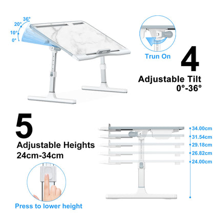 Laptop Stand for Bed, Potuopy Leather Adjustable Height Angle X-Large Bed Desk, Foldable Laptop Bed Table for Working Reading Eating on Bed Sofa Floor