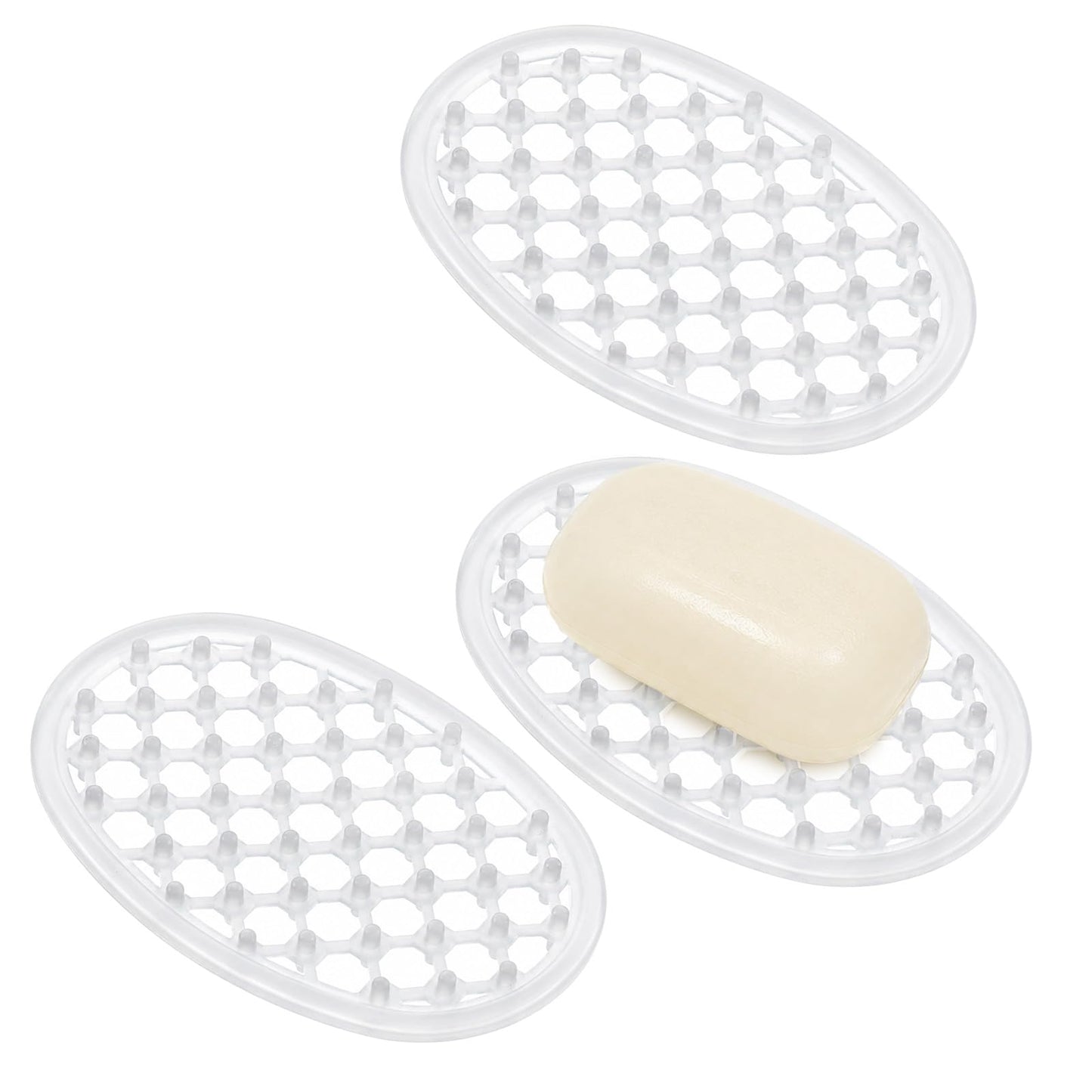 3 Pcs Silicone Soap Dish Self Draining Soap Holder with Holes(Transparent)