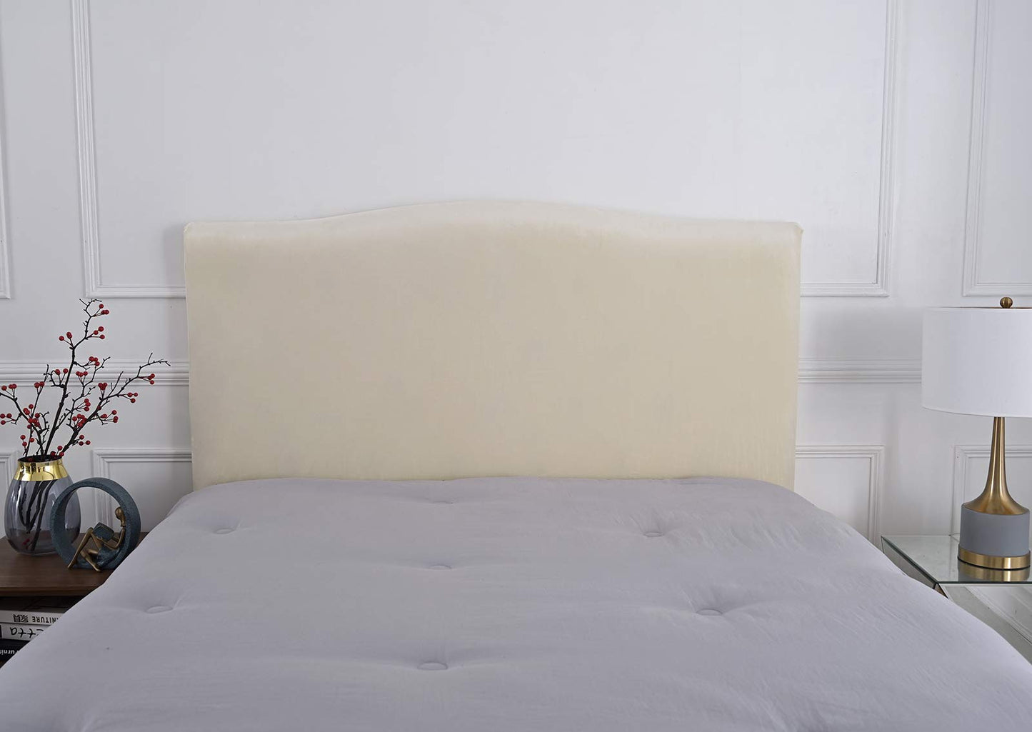 Meigeh Bed Headboard Cover Velvet Headboard Slipcovers Stretch Headboard Protector Headboard Cover for single double king size beds Beige yellow