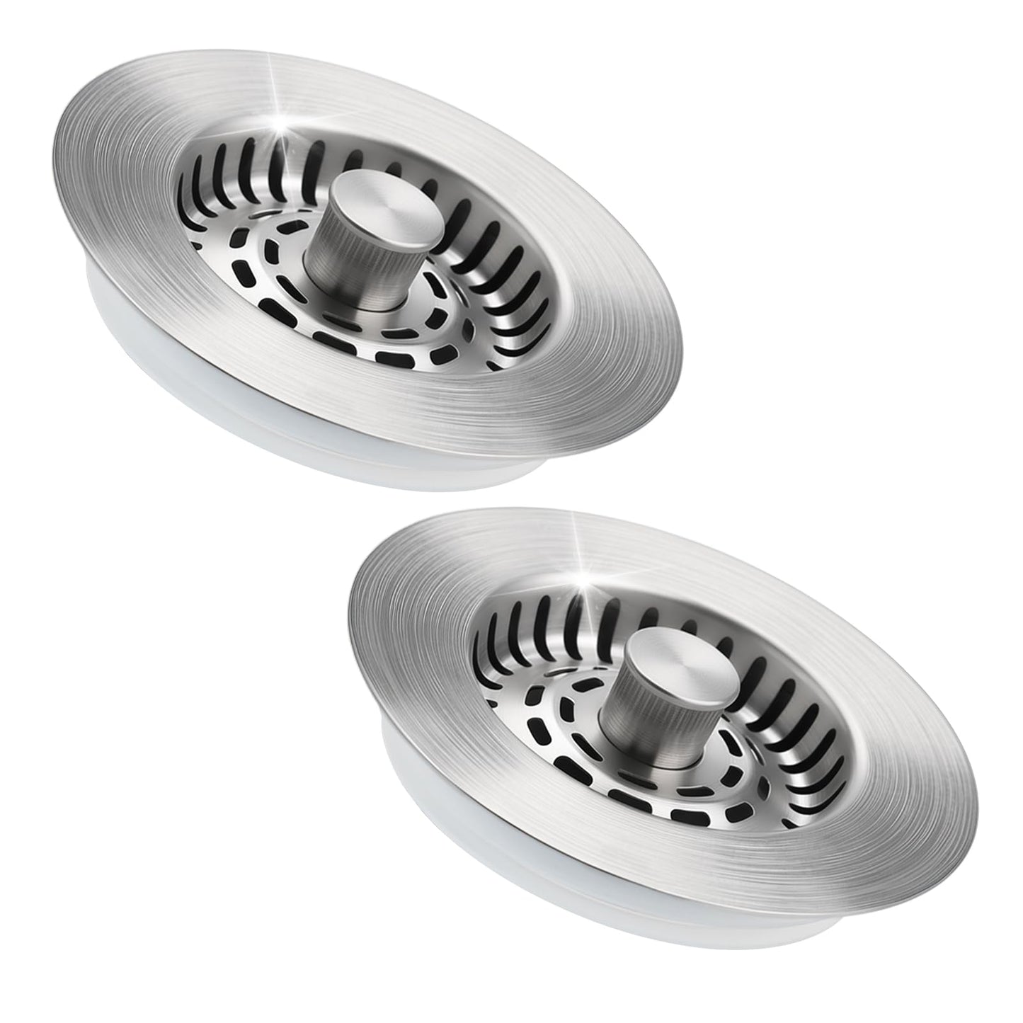 Hibbent 2 Set 3-in-1 Kitchen Sink Strainer Plug, Brushed Nickel