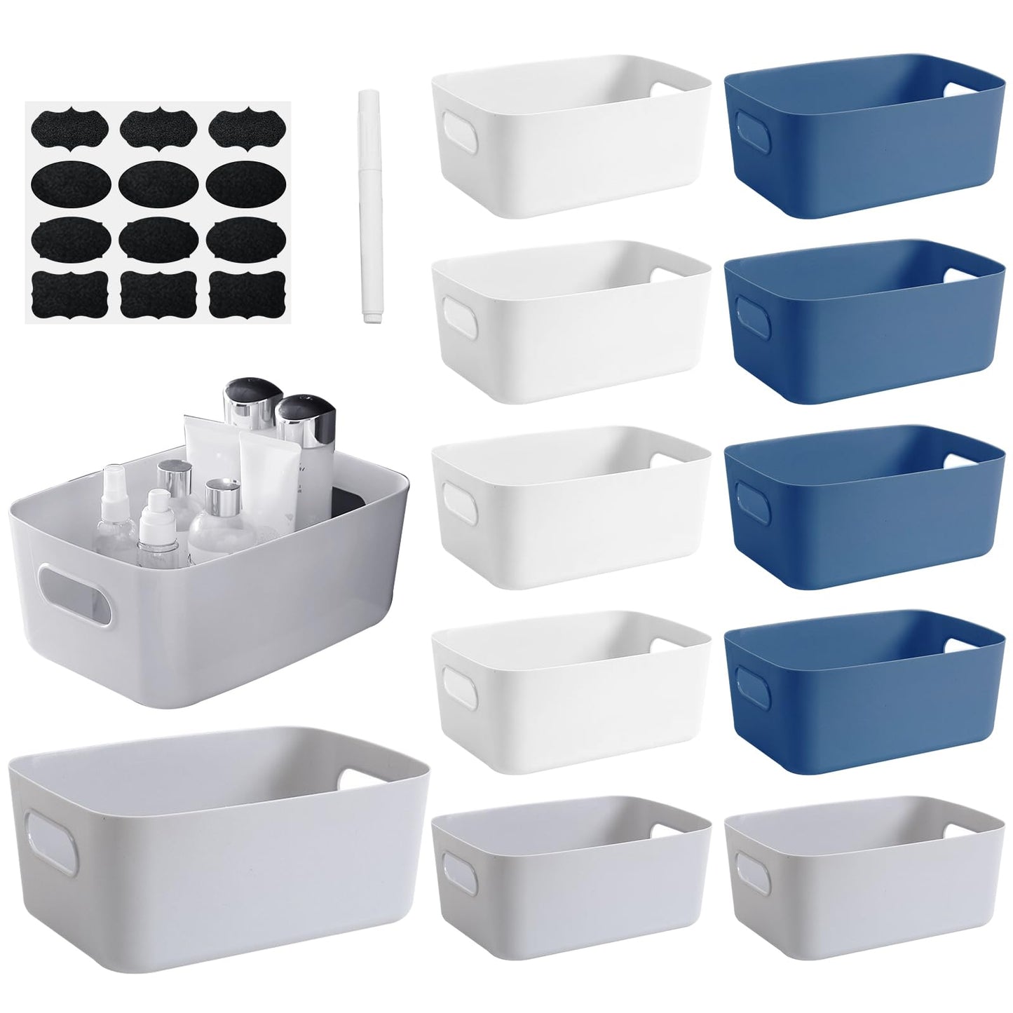 GAOHAN 12 Pcs Plastic Storage Boxes with Handles, 3 Colours Storage Basket