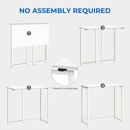 Dripex Compact Folding Desk No Assembly Required Computer Desk Folding Hobby Craft Table, White