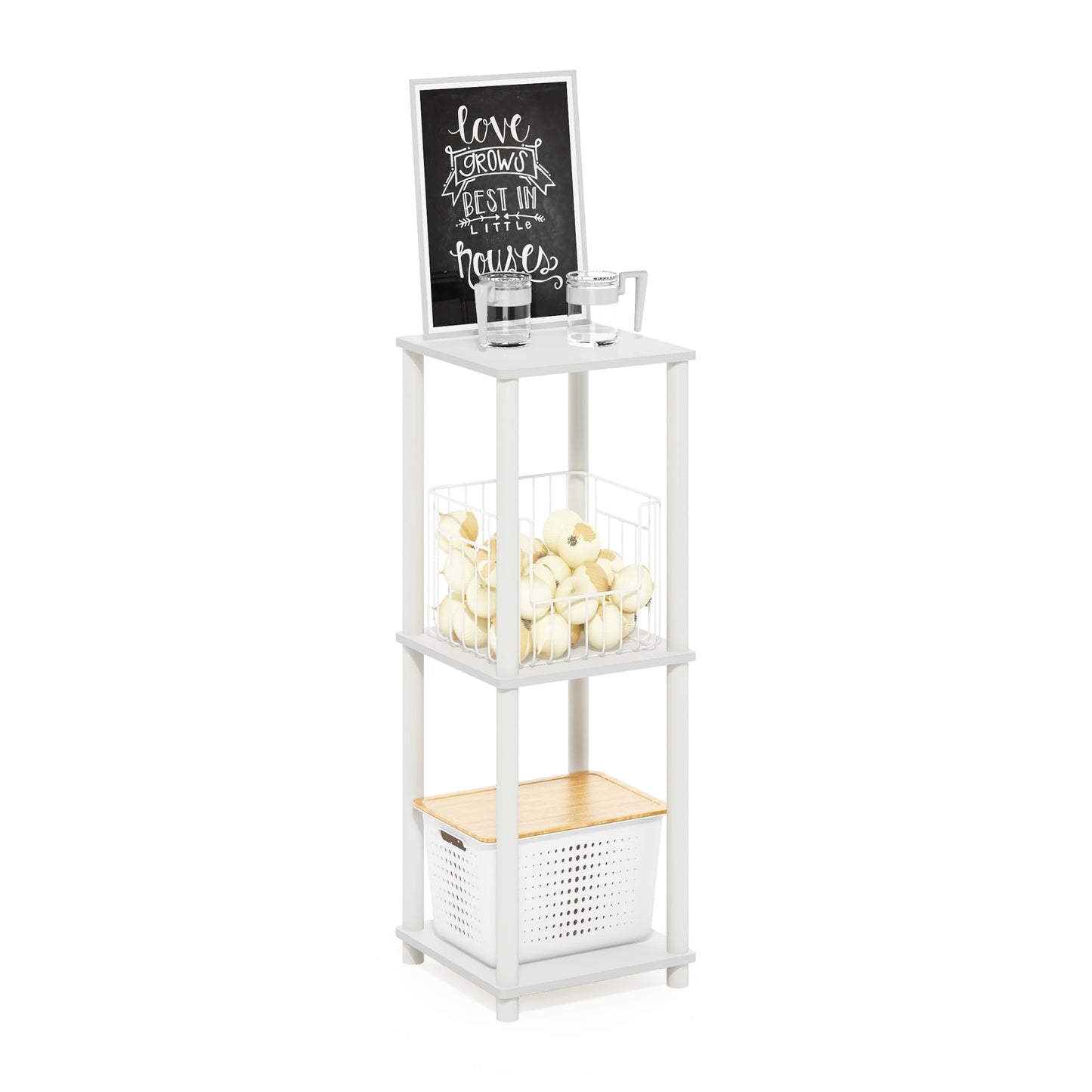 Furinno TURN-N-TUBE Side Table Set of 2, 2-Tier Stackable End Table with Open Shelf, Toolless Night Stand, Bedside Table, for Living Room, Bedroom