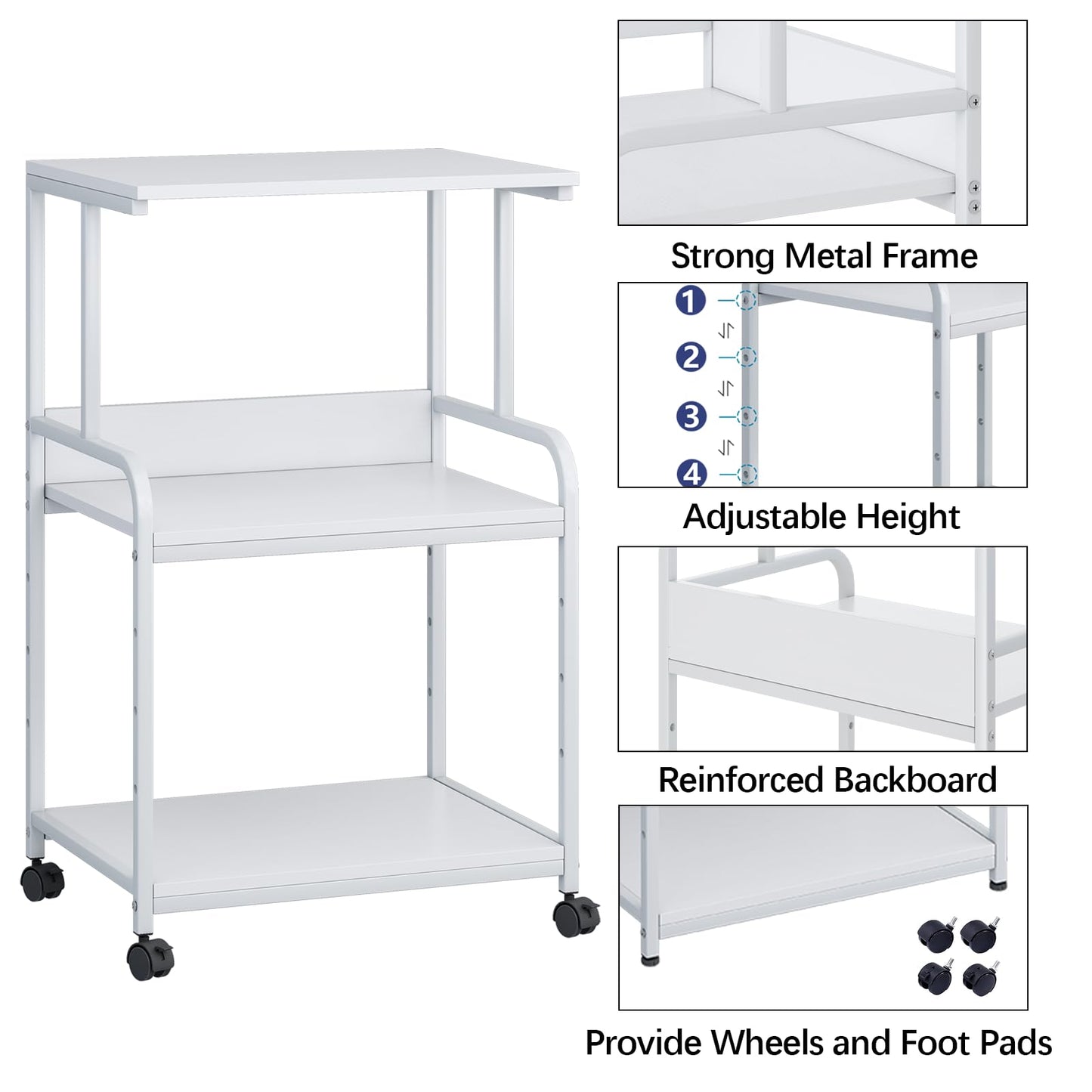 Printer Stand Table Shelf with Storage,3d Printer Shelf Organizer With Shelf and Wheels,3 Tier Multi-Purpose Rolling Cart for Folders,Books,for Fax