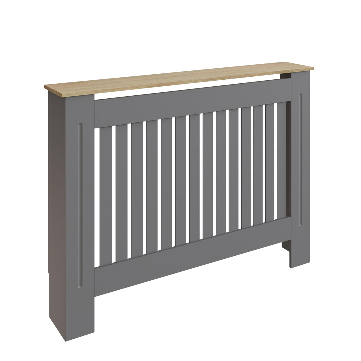 GFW Longslow Medium Radiator Cover with Vertical Slatted Design, Top Display Shelf, Durable Finish and Modern Radiator Cabinet, Grey