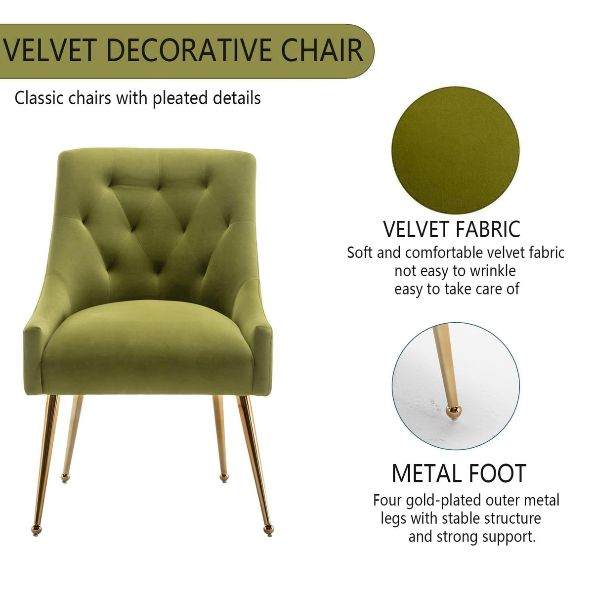 SEYNAR Dining Chair Set of 2,Modern Velvet Dining Chairs with Gold Legs,Elegant Tufted Accent Chairs for Reception, Living Room or Study Room