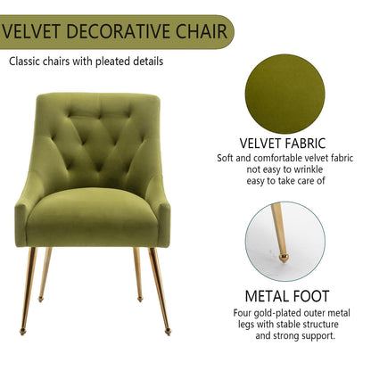 SEYNAR Dining Chair Set of 2,Modern Velvet Dining Chairs with Gold Legs,Elegant Tufted Accent Chairs for Reception, Living Room or Study Room