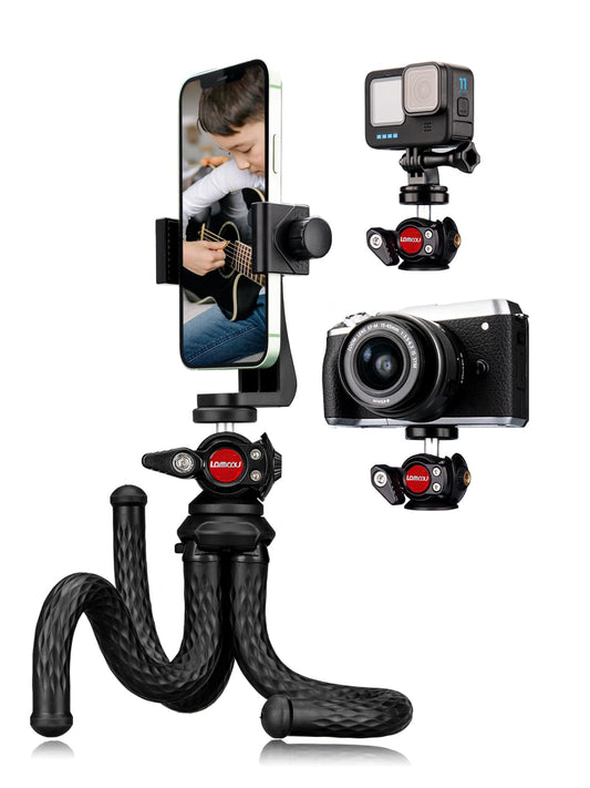 Lammcou Phone Tripod Flexible, Octopus Camera Gorrila Pod Bendy Legs Grip, With Vertical & Portrait Mobile Holder & Go Pro Mount, Handheld Portable