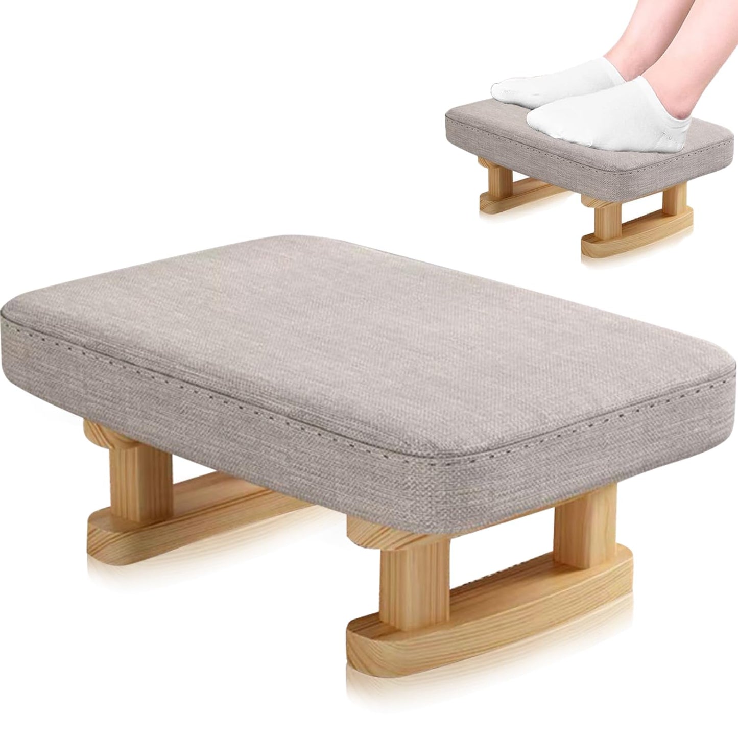 Cnwinu Foot Stool,Footstools with Removable Footstool Cover,Foot Rest Under Desk with Stable Wooden Legs,Ottoman Footstools for Living