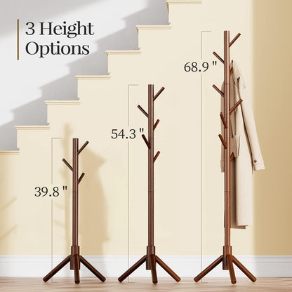 Pipishell Sturdy Wooden Coat Rack with 8 Hooks for Entryway, Brown