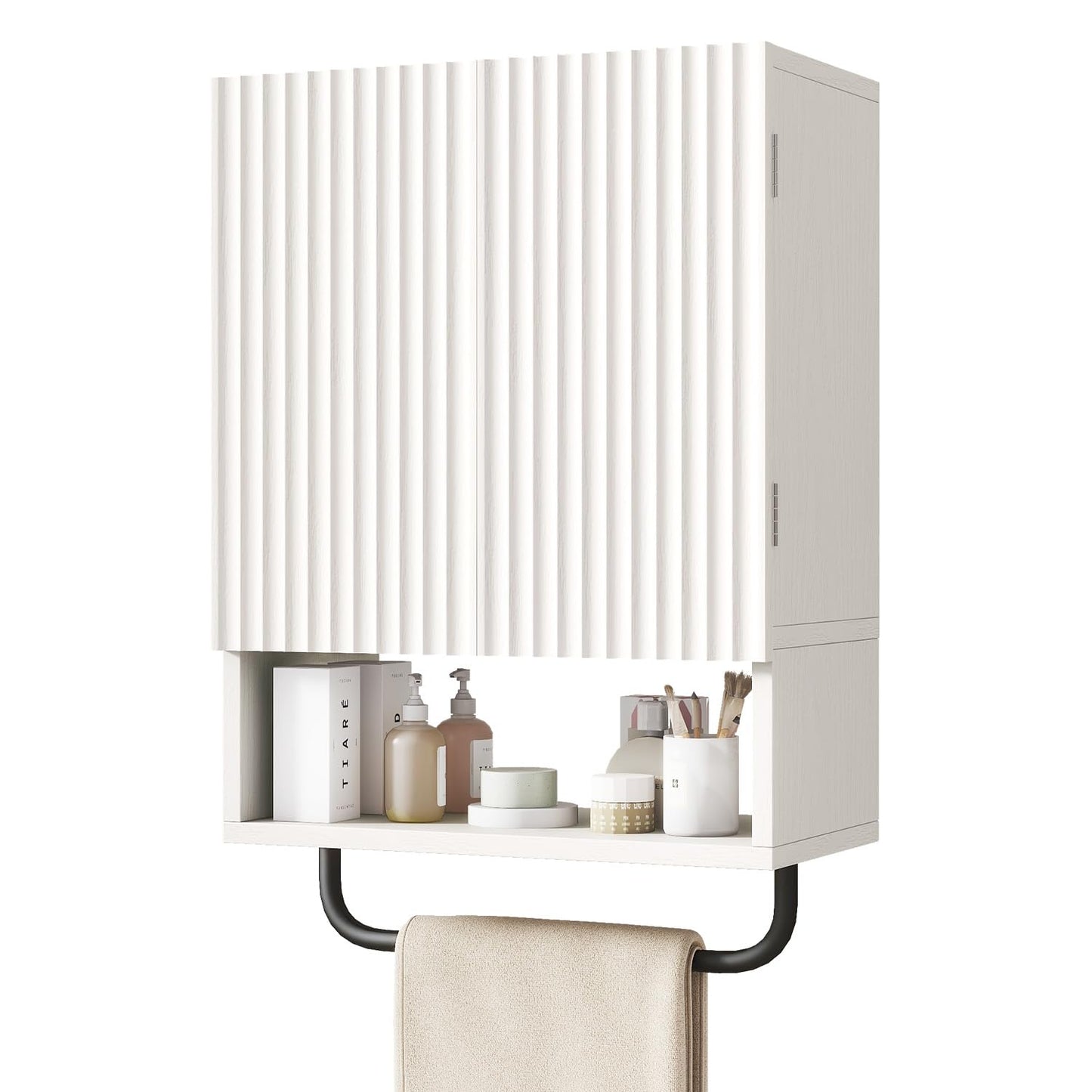 IBUYKE Bathroom Wall Cabinet, Small Bathroom Cupboard with Adjustable Shelf and Towel Bar,Over the Toilet Storage Cabinet with for Bathroom
