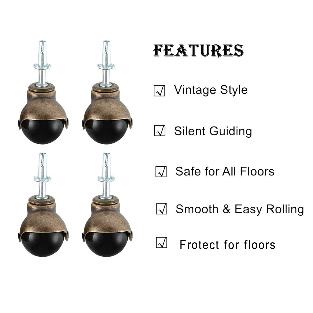 Antique Furniture Caster Wheels, 2 inch Ball Casters Plate Casters, Vintage Swivel Caster Ball Wheels with Top Mounting Plate for Sofa Chair Cabinet