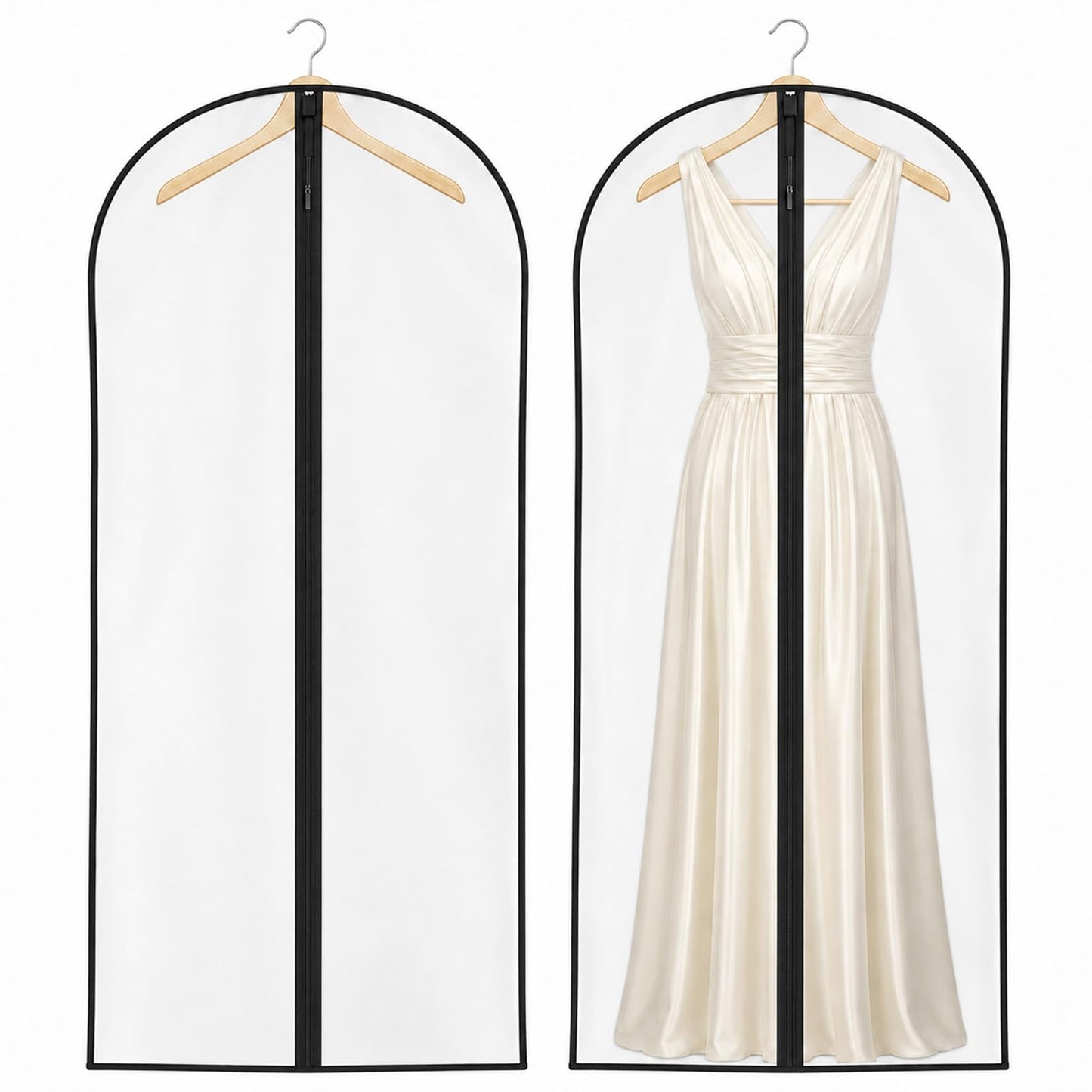 Sytinnice 2 Pack Dress Bags Covers Long 60 x 140 cm / 24 x 55 in, PEVA Transparent Hanging Garment Bags with Zipper