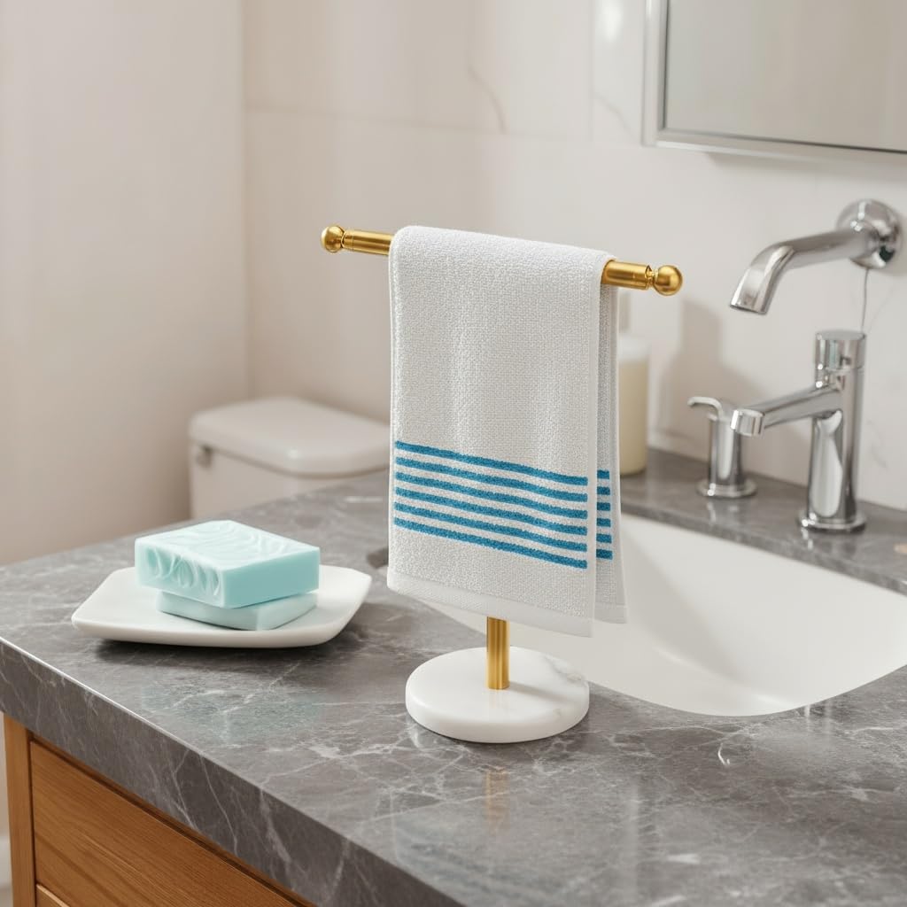 Wismay Hand Towel Holder Stand, Fingertip Towel Rack with Heavy Marble Base, Accessories Jewelry Stand (Gold)