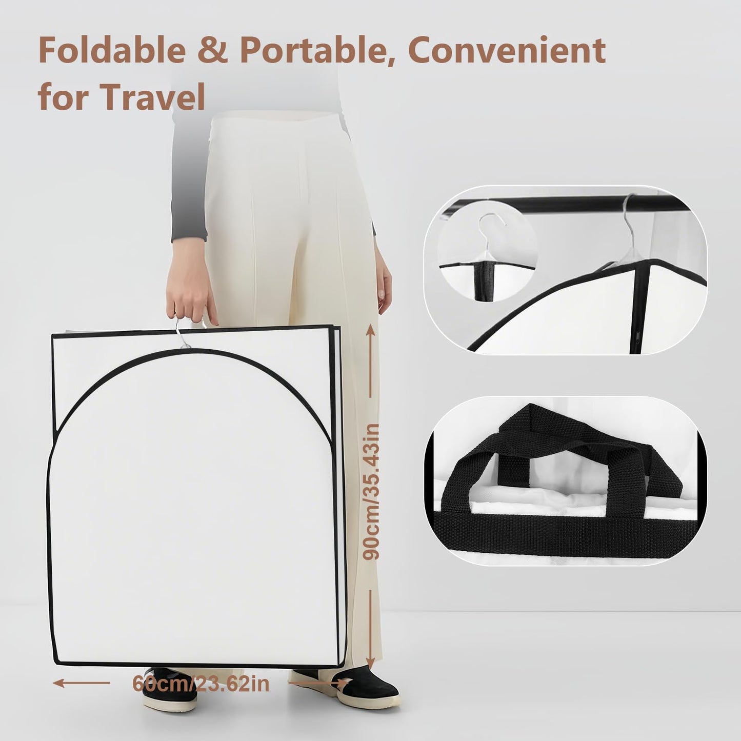 AMFUN Dress Bag,Full Length Travel Suit Bag with Zipper, Dust-proof Clothes Covers Protector Bags,Gown Garment Bag for Long Dresses, 180×60 cm (White)