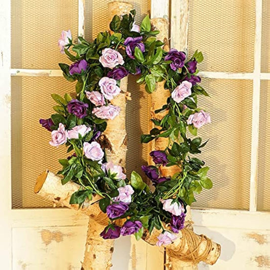 Veryhome 3PCS 7.9FT Artificial Purple Rose Flower Garland, Silk Hanging Floral Garland, Decorative Flower Vines for Room Decor Wedding Flowers Arches for Ceremony (Purple)
