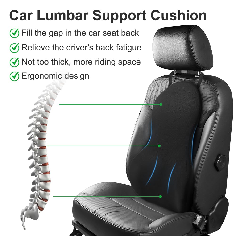 Ainiv Lumbar Support Pillow for Car Seat, Universal Memory Foam Back Support Cushion with Adjustable Straps, Car Back Support Pillow for Office Chair