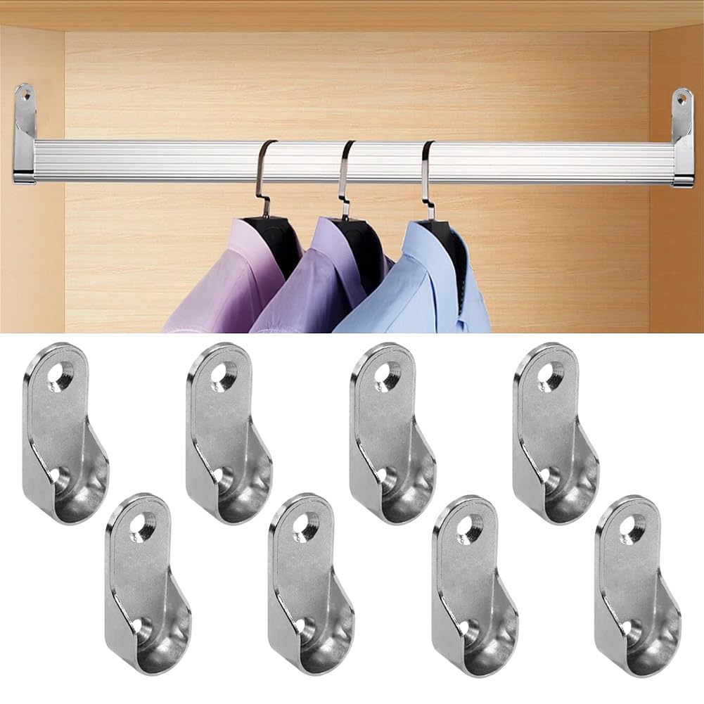 8pcs Oval Wardrobe Rail Ends Supports Rail Brackets, Wall Mount Wardrobe Rod Bracket, Clothes Rail Hanging Socket Closet