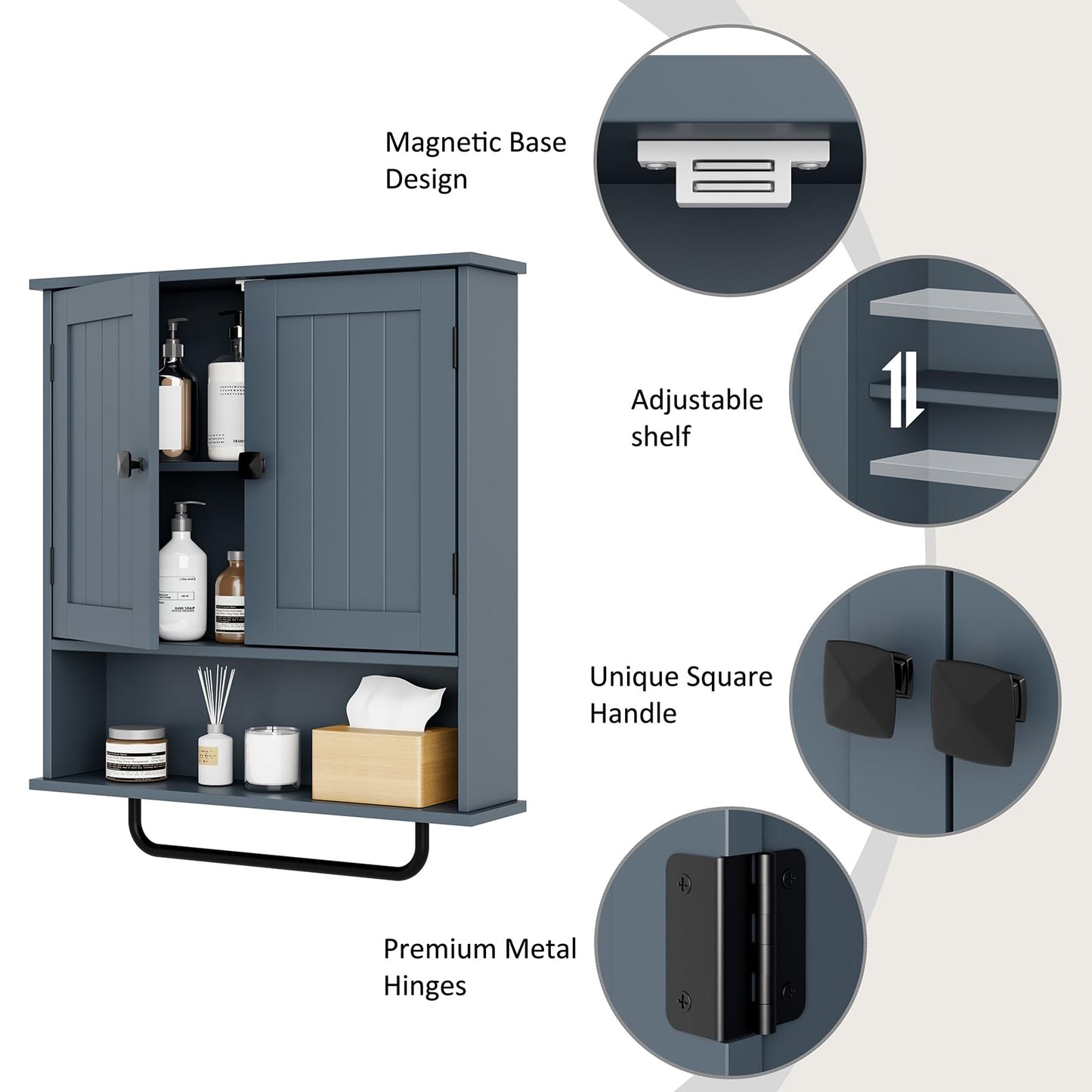 RRX Bathroom Cabinet Wall Mounted Medicine Cabinets with Towels Bar (Gray)