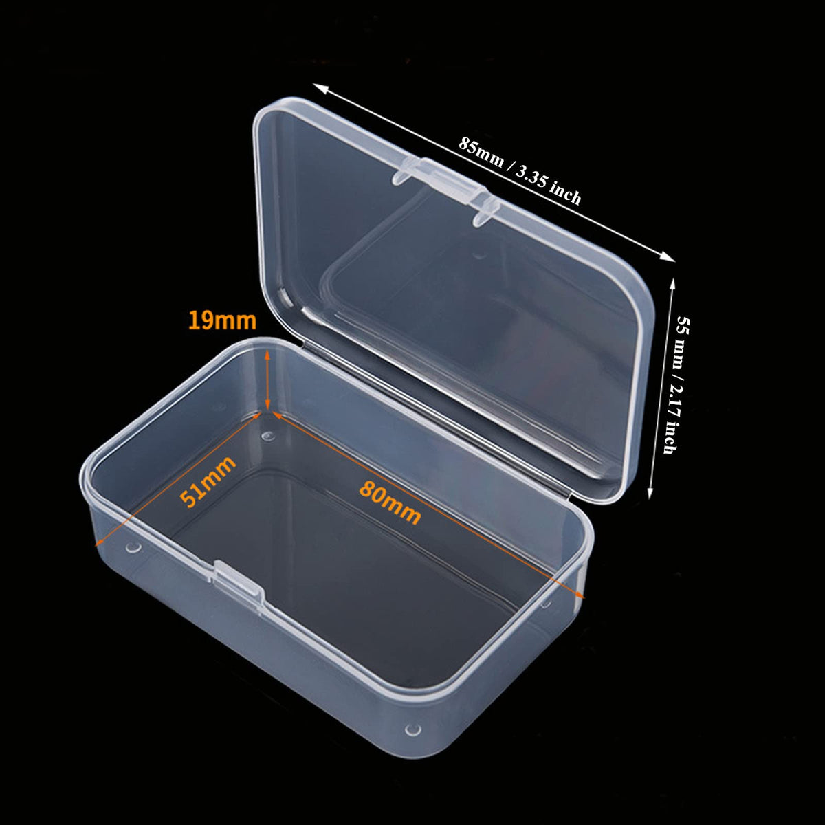 Thintinick 100 Pack Rectangular Clear Plastic Storage Containers Box with Hinged Lid for Beads and Other Small Craft Items 3.35 x 2.17 x 0.98 inch
