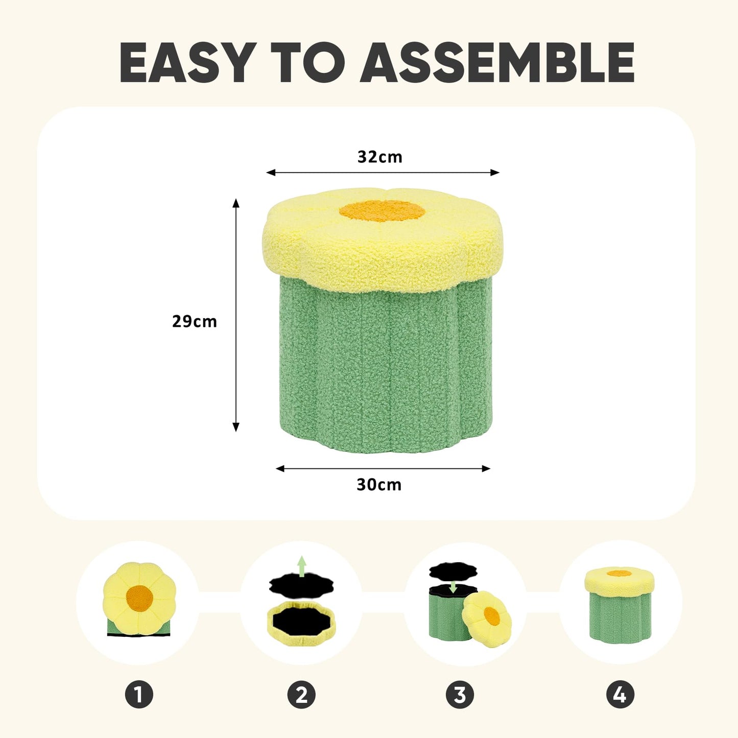 PINPLUS Small Folding Storage Ottoman with Lid, 32x32x29 cm, Green