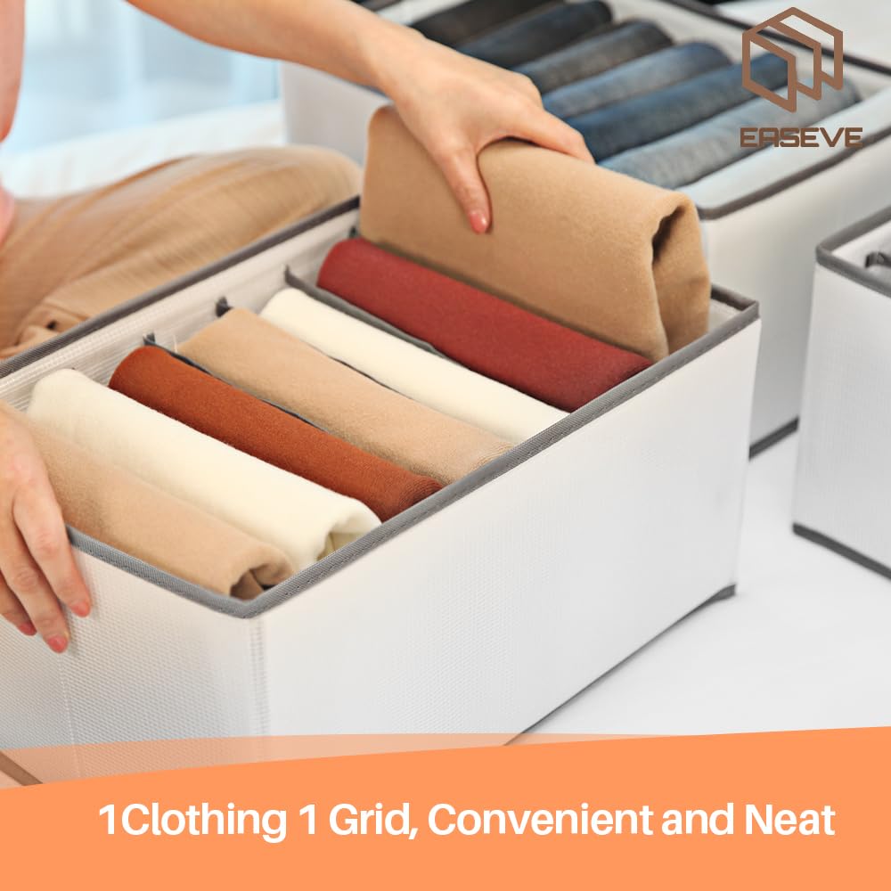 2 Pack 7-Grid Wardrobe Storage Organiser Boxes with Dividers for Clothes