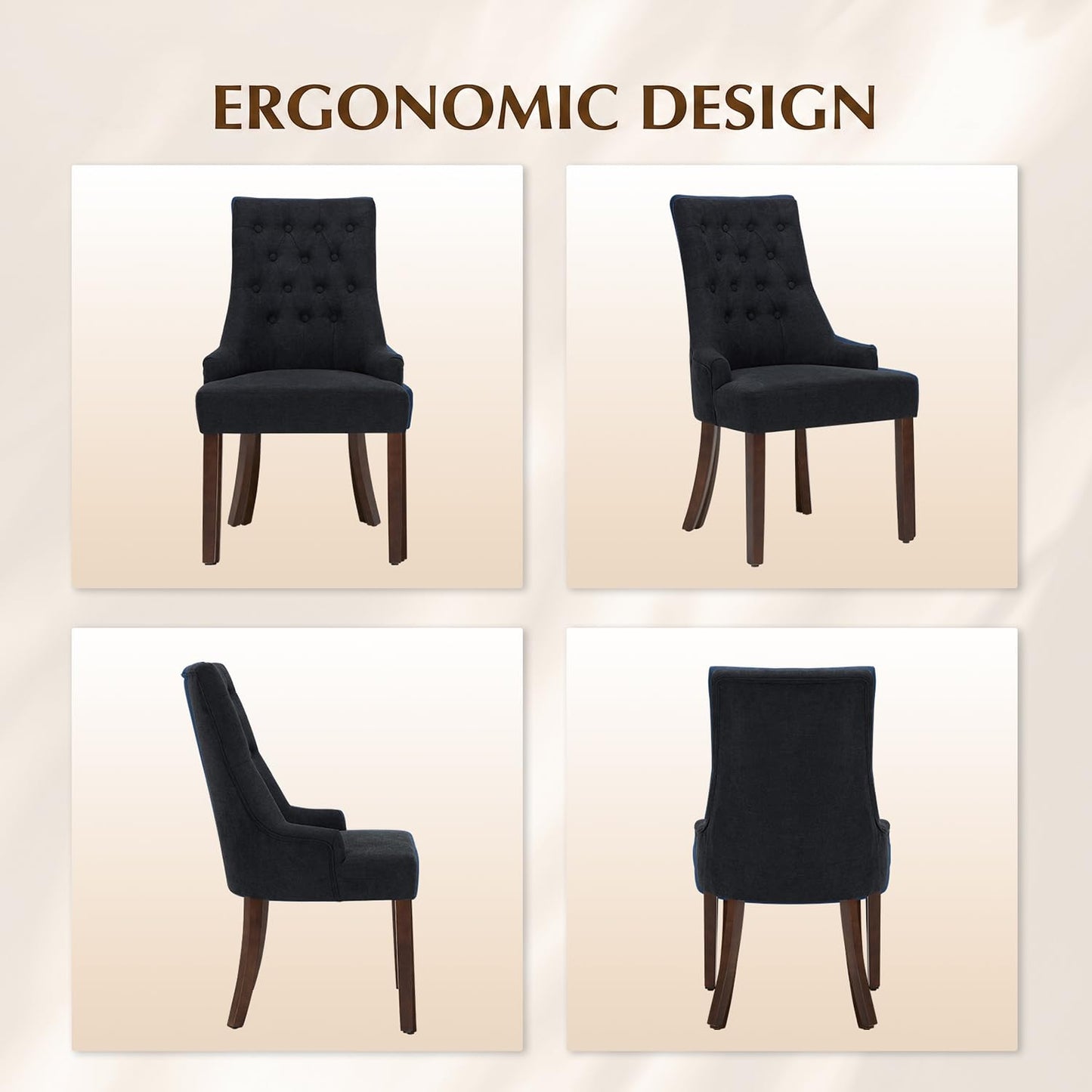MALOL Upholstered Dining Chairs Set of 4, Wingback Dining Room Chairs with Tufted Button, High Back Kitchen Chairs with Solid Wood Legs