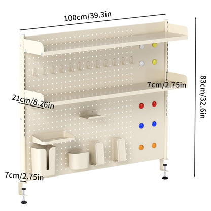 YAGEANNL Clamp-On 2-tier Desk Shelf 100cm,Pegboard Desk Shelf,Desktop Organizer With Pegboard for Gaming,Studying and Working