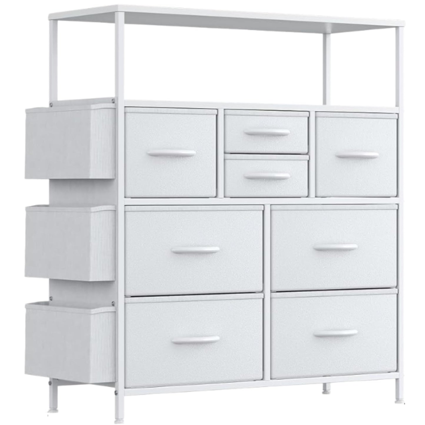 Feonase Chest of Drawers Bedroom, 8 Drawer Fabric Dresser with Wood Top, Open Storage Shelf, 3 Side Pockets & Metal Frame