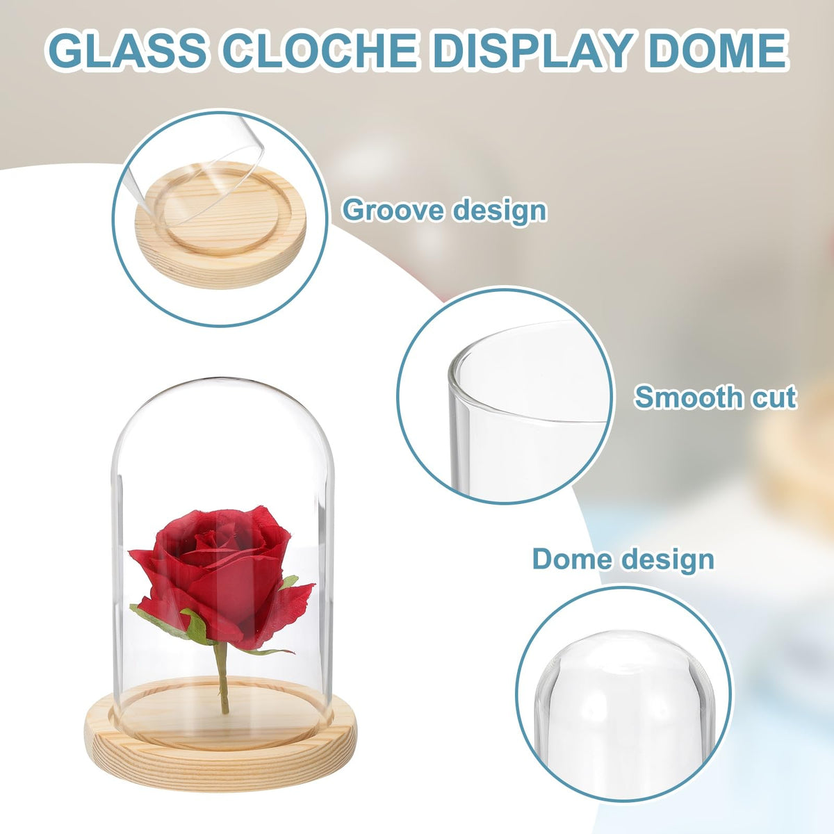sourcing map Glass Cloche Display Dome, 5.9" x 3.5" Glass Dome Display Case Wood Base Tabletop Jar Case Decorative Bell Jar for Plant Home Decor