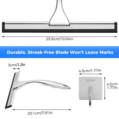 wlich 10 Inch Shower Squeegee with Hook For Glass Doors, Windows, Mirrors