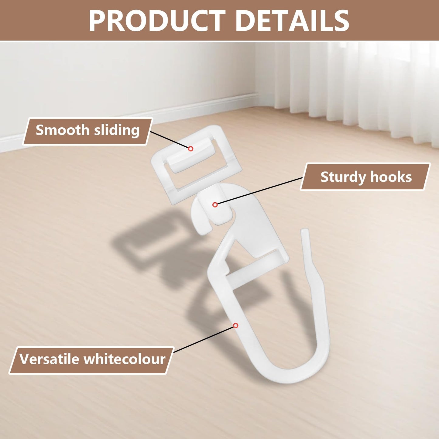 YIMETOP 60Pcs 34mm Curtain Hooks For 5.8-7mm Track, White Plastic Curtain Track Gliders, Shower Gliders