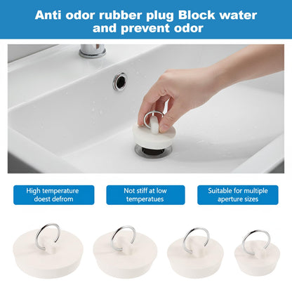 4 Universal Rubber Bath Plugs and Sink Plugs with Rings, Assorted Sizes