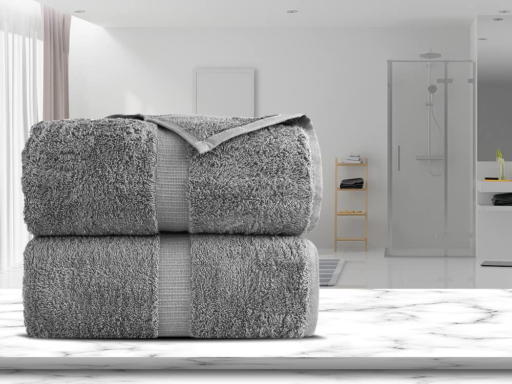 Towel Bazaar Premium Cotton Super Soft and Absorbent Turkish Towels (2-Piece Bath Sheet Towel, Gray)