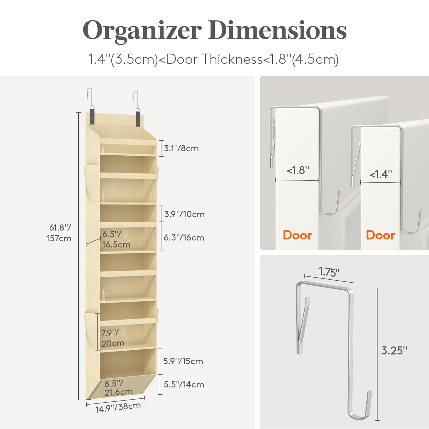 Lifewit Over the Door Storage, Clear Hanging Organiser with 4 Side Pockets, Anti Tilt 40 lbs Load Behind Door for Dorm, University Essentials, Room