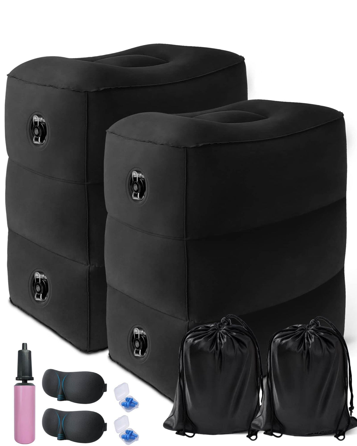 Inflatable Travel Foot Rest Pillow,Airplane Travel Pillow, Office Footrests, Adjustable 3 Layers Height Leg Rest Pillow