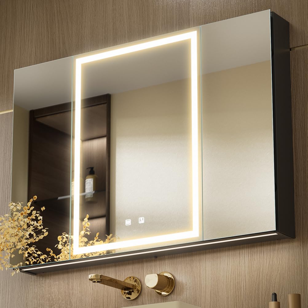 100 x 70 cm Three Doors Aluminum LED Bathroom Medicine Cabinet with Mirror