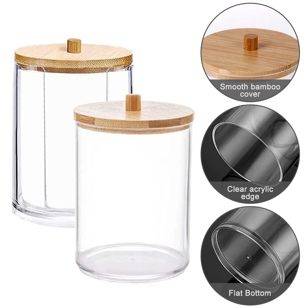 Hwtcjx Cotton Pad Holder, Bathroom Jars, with Wooden Cover, 2 PCS