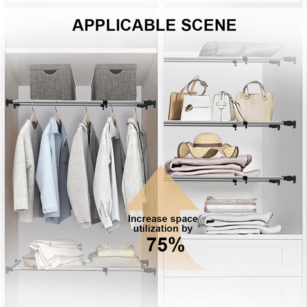 Hershii Expandable Closet Tension Shelf Rod Adjustable Metal Storage Rack Cabinet Organizer DIY Divider Separator Shelves for Wardrobe Cupboard