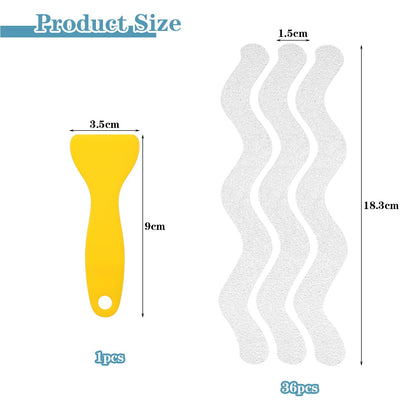 Mynoozi 36PCS Non-Slip Strip Stickers for Bath and Shower, Wave Anti-Slip Strip with Scraper, Non Slip Bathtub Stickers for Stairs, Shower Room